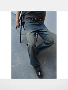 Roolrren Homme Heavyweight Vintage Wash Jeans in Blue - On Model