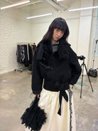 NeverSeez Short Boucl Wool Toggle Coat in Black - On Model