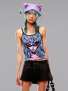 CFIERCE Chain Detail Elf Ear Hat in Purple - On Female Model