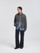 NANS Heavyweight Alpaca Blend Zip Cardigan in Gray - On Model