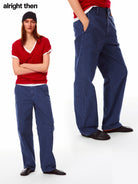 Alright Then Washed Canvas Splatter Pants in Navy Blue - On Model