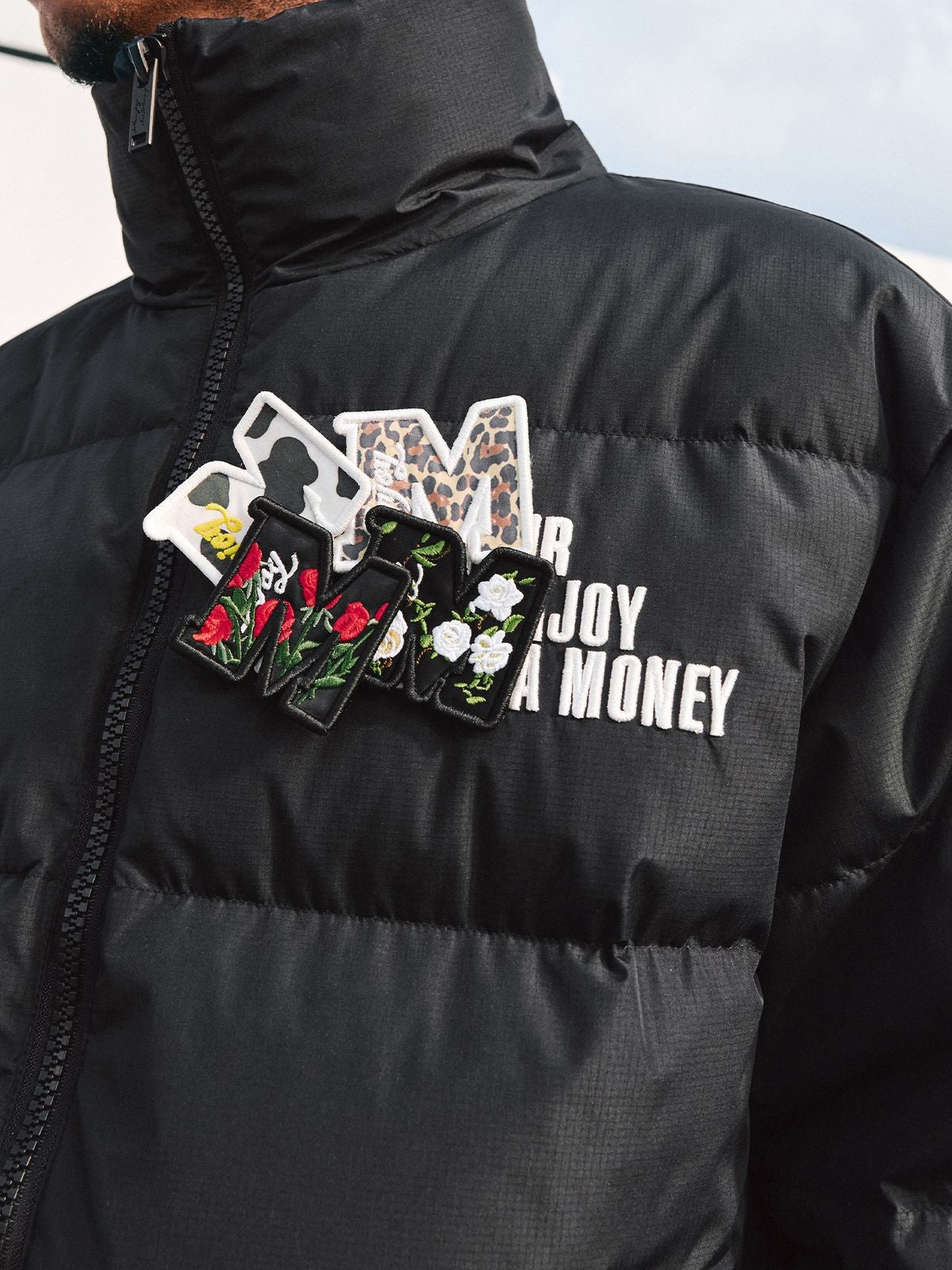 MEDM Duck Down Stand Collar Puffer in Black - Detail