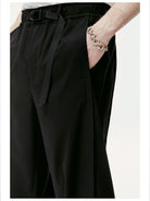Simple Project Quick Release Belt Straight Leg Trousers in Black - On Model