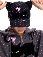 CFIERCE Embroidered Cat Ear Baseball Cap in Gray - On Male Model