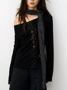 THELIGHT Plush Trim Polka Dot Scarf in Black - On Model