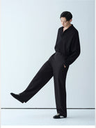ROYA Semi Elastic Waist Trousers in Black - On Model