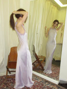 1S STUDIO Ruffled Acetate Satin Halter Dress in Purple - On Model