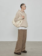 NANS Heavyweight Washed French Terry Hoodie in Beige - On Model