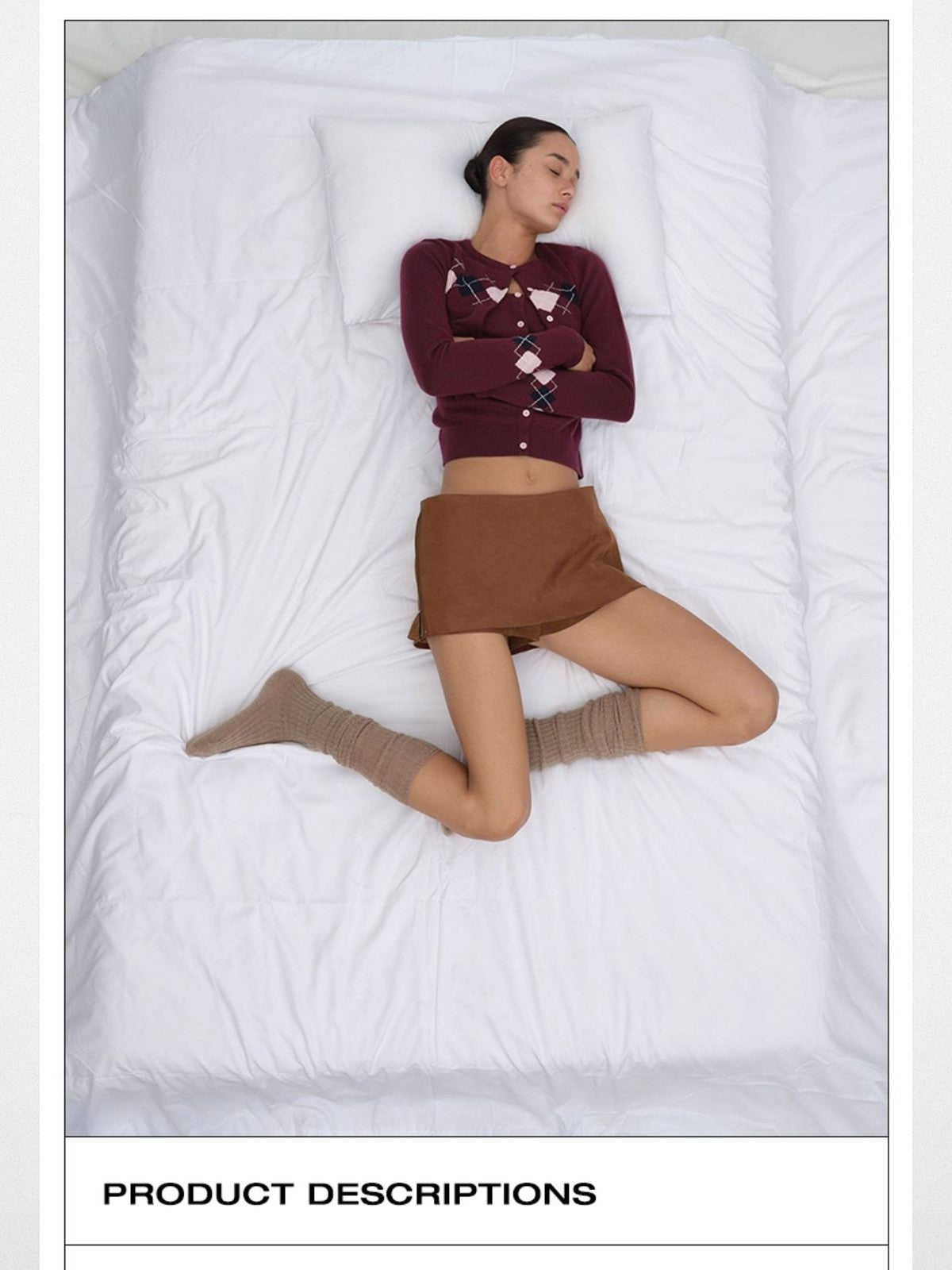 RARELY ALIKE Argyle Cardigan Camisole Set in Burgundy - On Model