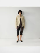 RandomPiece Elastic Hem Faux Leather Jacket in White - On Model