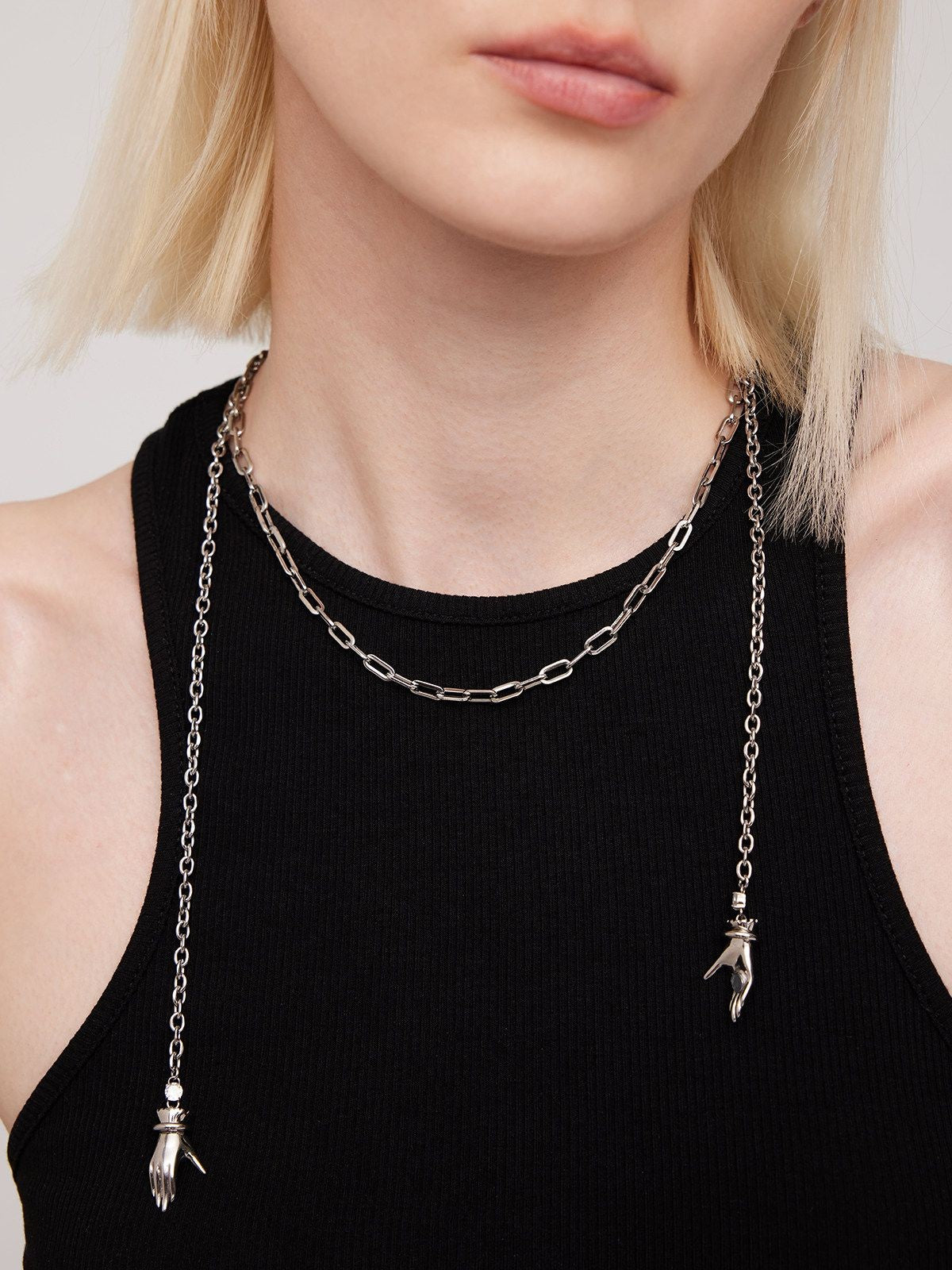 BLACKHEAD Double Layer Magnetic Hand Necklace in Silver - On Model