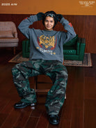 SWFI Distressed Graphic Waffle Long Sleeve in Gray - On Model