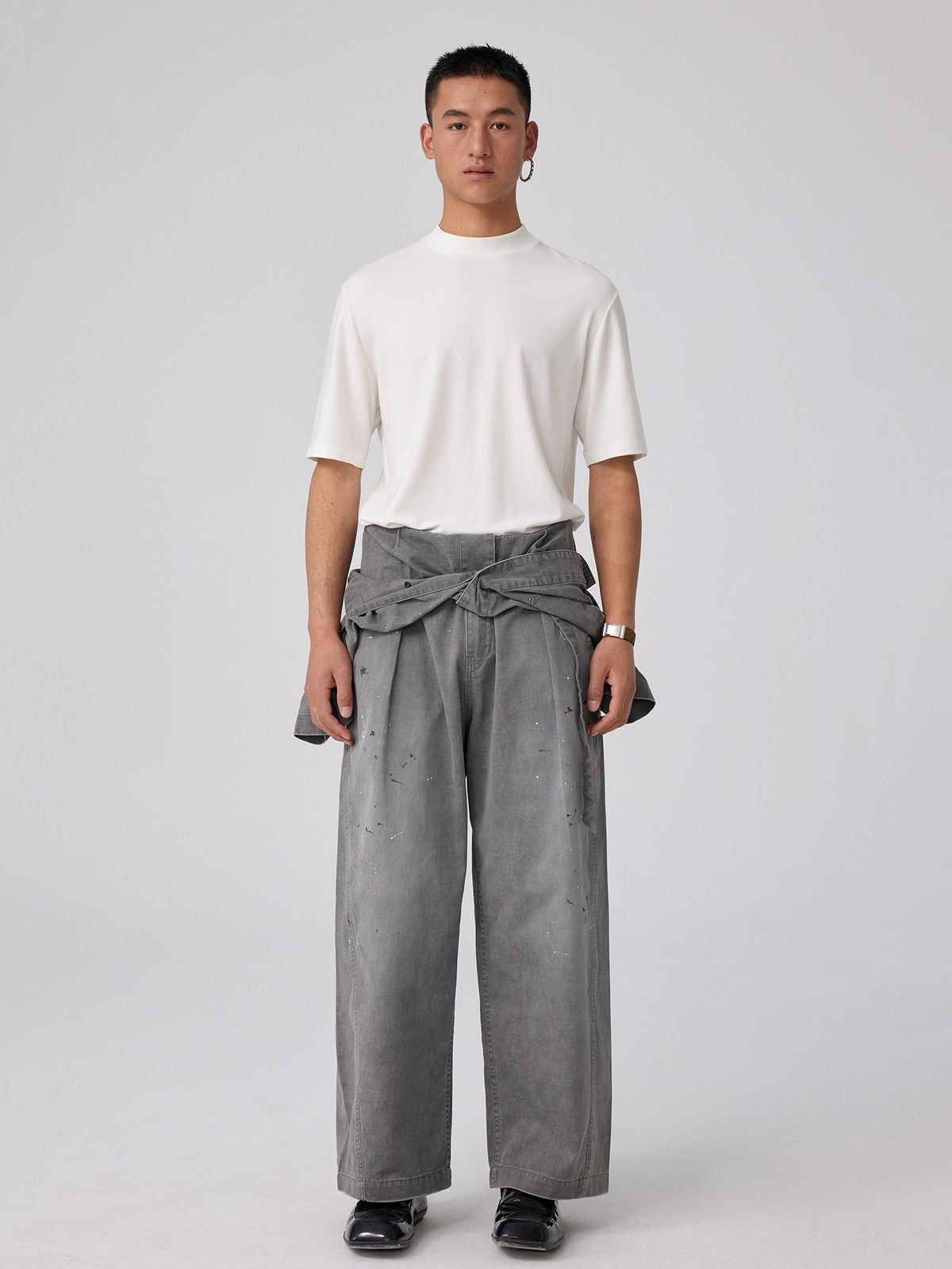 Simple Project Merino Wool Mock Neck T Shirt in White - On Male Model