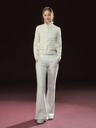 ARISEISM Knit Spliced Stand Collar Puffer in White - On Model