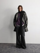 RandomPiece Wool Lined Distressed PU Coat in Black - On Male Model