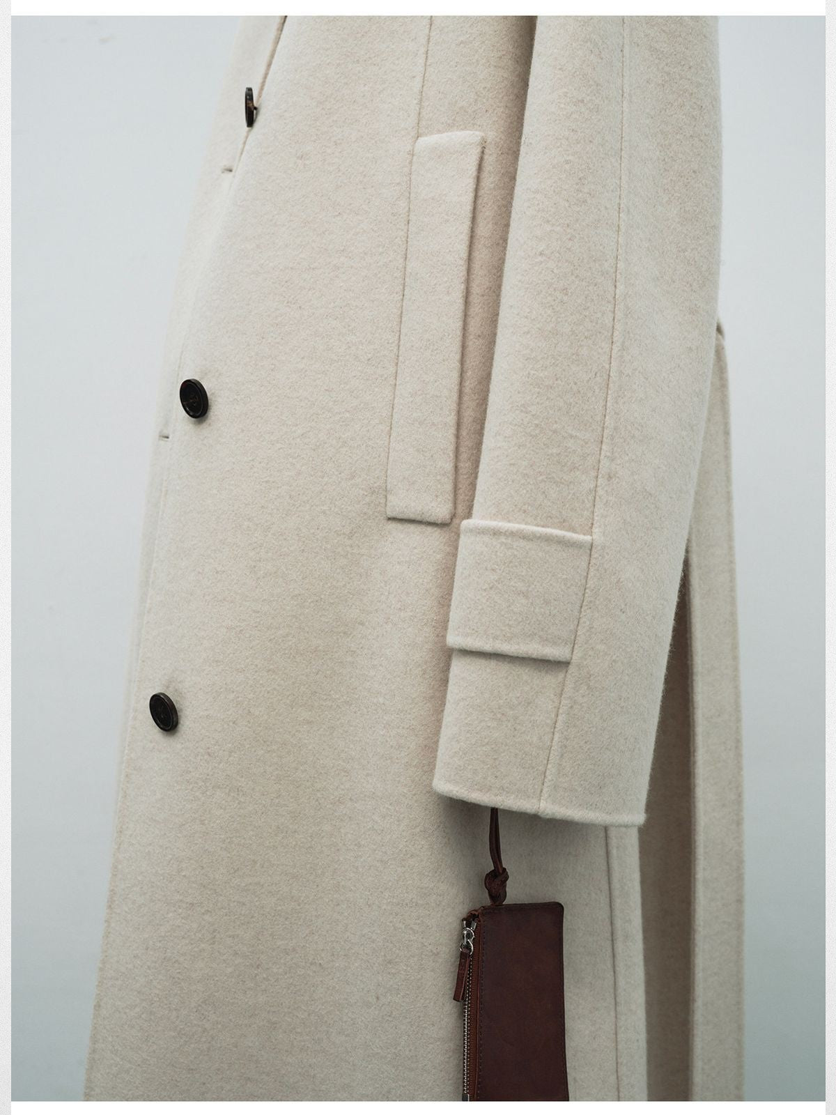RandomPiece Wool Camel Hair Stand Collar Coat in White - Detail