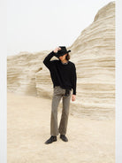 Retro 21 Hollow Knit Wool Mohair Sweater in Black - On Model