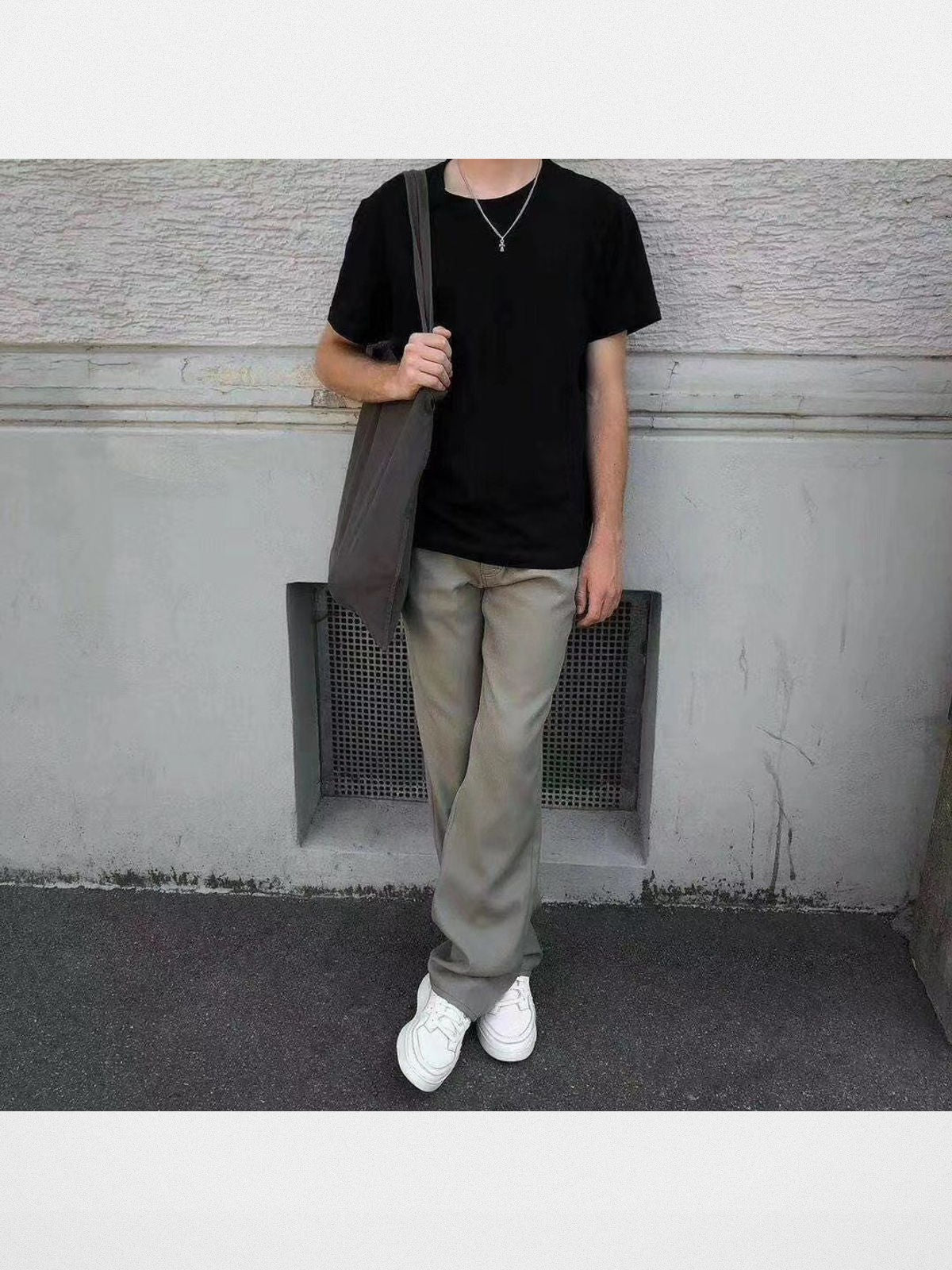 Roolrren Homme Micro Flare Worsted Wool Trousers in Gray - On Model