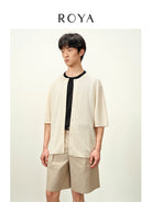 ROYA Lyocell Short Sleeve Cardigan in White - On Model