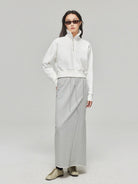 Simple Project Mock Neck Half Zip Sweatshirt in White - On Model