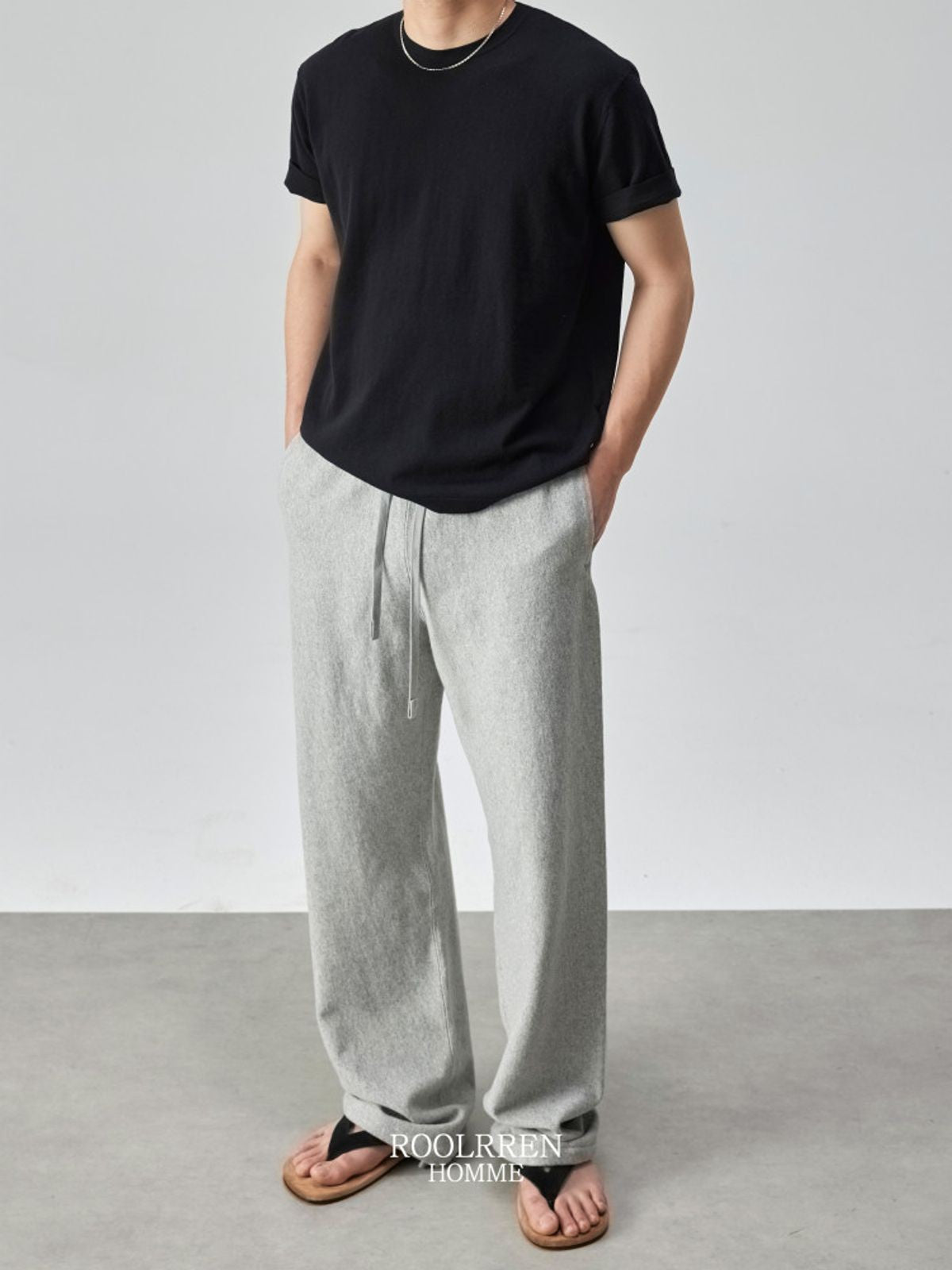 Roolrren Homme Heavyweight Cotton Knit Joggers in Gray - On Model