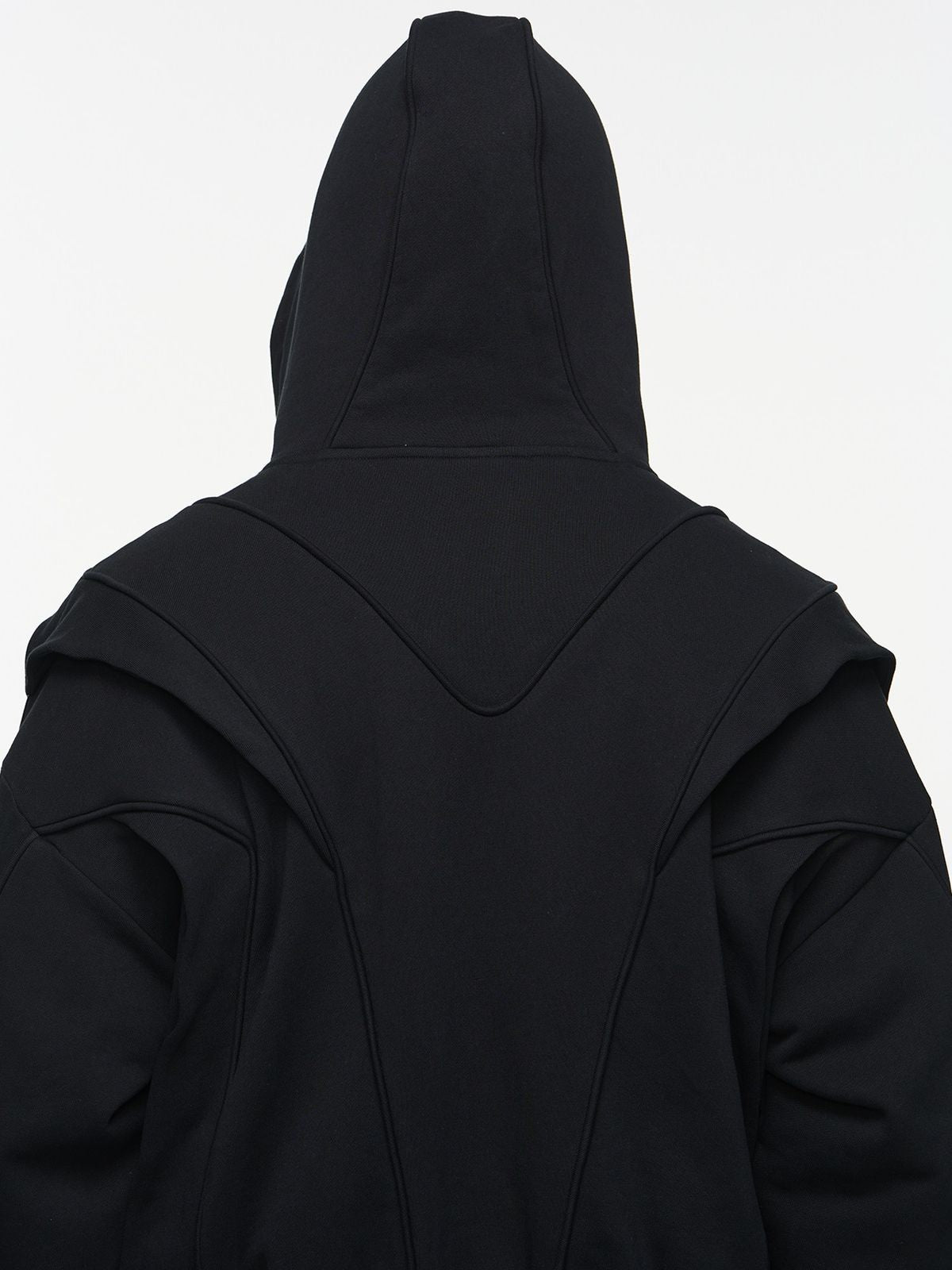 BLINDNOPLAN Multi Layer Structural Zip Hoodie in Black - On Model