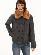 PUKI Herringbone Wool Blend Coat in Gray - On Model