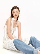 PUKI Sheer Jacquard Halter Maxi Dress in White - On Model