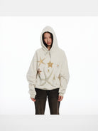 THELIGHT OFFICIAL Starfish Embroidered Fleece Hoodie in Beige - On Model