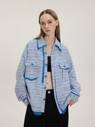 LOSTCTRL Deconstructed Tweed Jacket in Blue - On Model