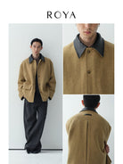ROYA Sheepskin Collar Wool Blend Safari Jacket in Yellow - On Model