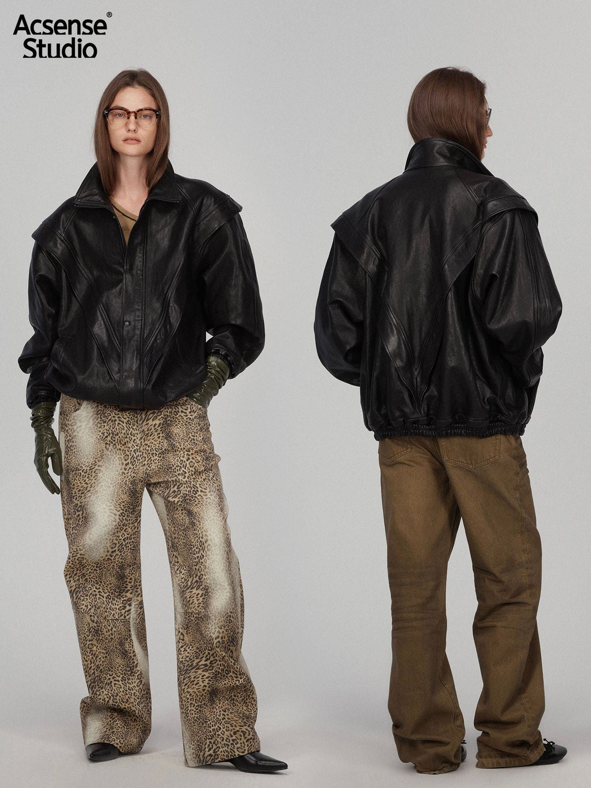 ACSENSE STUDIO Triangle Cut Sheepskin Jacket in Black - On Model