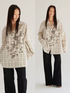 THELIGHT OFFICIAL Oversized Plaid Graphic Shirt in Off-White - On Model