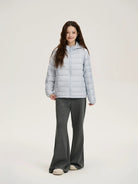 LOSTCTRL Hooded 90 Duck Down Puffer in Blue - On Model