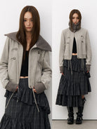 THELIGHT OFFICIAL Contrast Collar Heavyweight Jacket in Gray - On Model