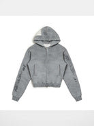 MasonPrince Distressed Graffiti Zip Hoodie in Gray