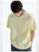 Nans 260g Combed Cotton Crew Neck Tee in Cream - On Model