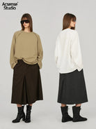 ACSENSE STUDIO Raw Edge Plush Long Sleeve in Beige - On Model