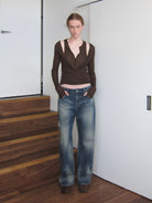RARELY ALIKE Washed Low Rise Straight Jeans in Blue - On Model