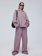 Simple Project Logo Embossed Zip Hoodie in Lavender - On Female Model