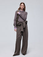 Simple Project High Neck Ribbed Wool Cardigan in Purple - On Model