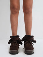 RARELY ALIKE Wool Lined Hidden Wedge Boots in Brown - On Model