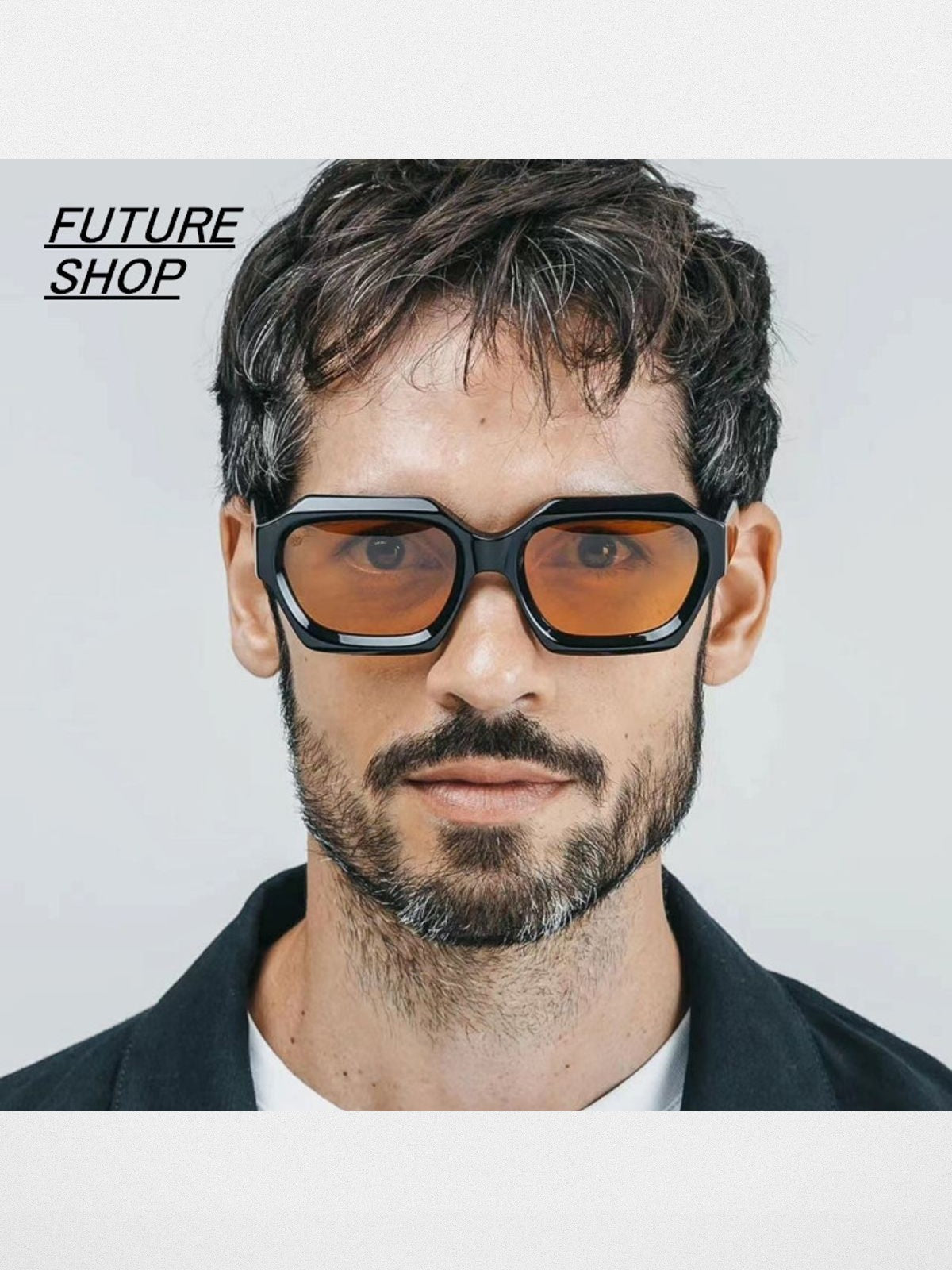 FUTURE UPDATE Chunky Geometric Sunglasses in Black - On Male Model