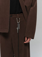 NANS Single Pleat Corduroy Micro Flare Trousers in Brown - Detail
