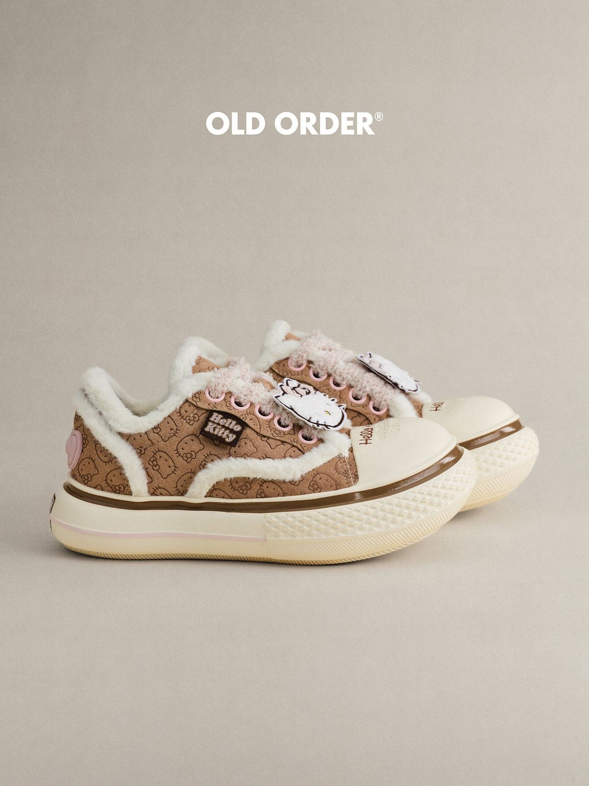 OLDORDER Hello Kitty Faux Fur Sneakers in Brown