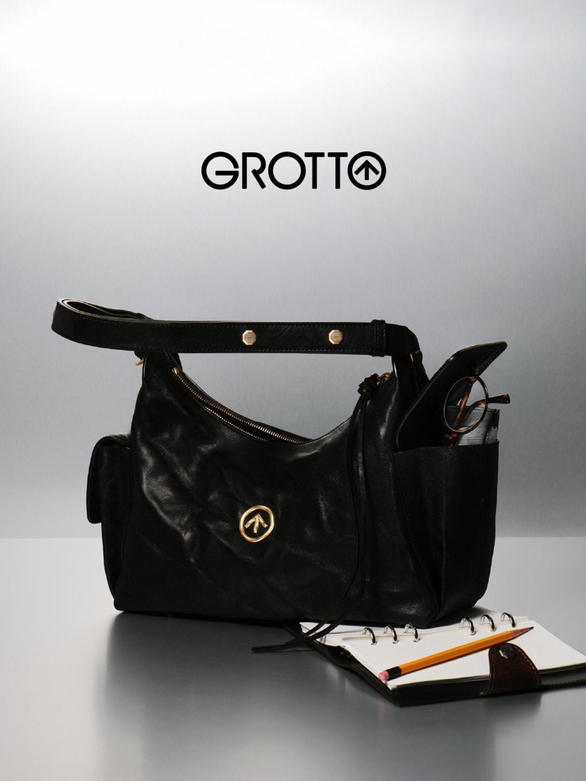 Grotto Vegetable Tanned Sheepskin Hobo in Black