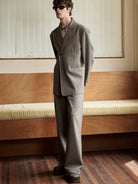 NANS Single Pleat Wool Blend Trousers in Beige - On Model