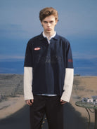 SOD Mock Layered Graphic Polo Shirt in Blue - On Model