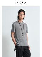 ROYA Lyocell Wool Blend Crewneck in Heather Gray - On Model