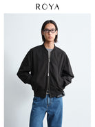 ROYA Linen Wool Curved Sleeve Bomber in Black - On Model